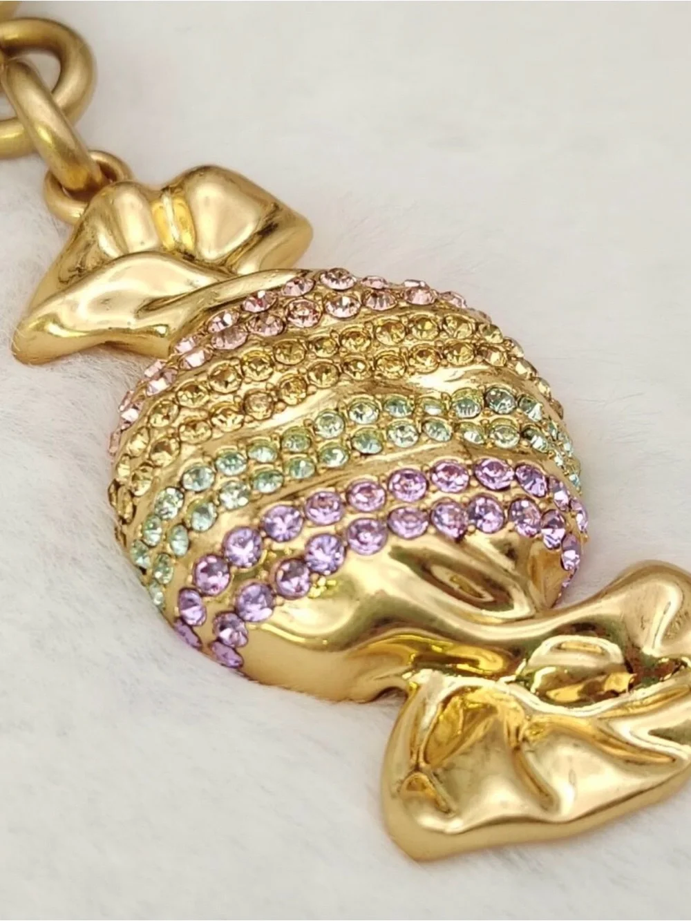Gold Candy Bag Charm & Keys with Pastel Crystal Accents